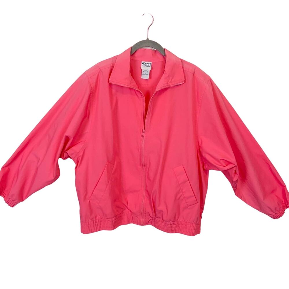 Koret Jacket Windbreaker Vintage Coral Cotton Blend Dad Jacket Size L Retro Chic